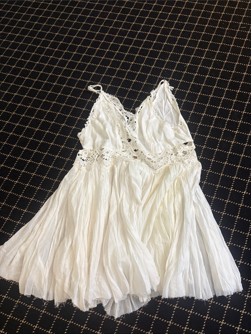 Free People White Lace-Trim Mini Dress